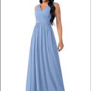 Light Blue V-Neck Sleeveless Maxi Dress